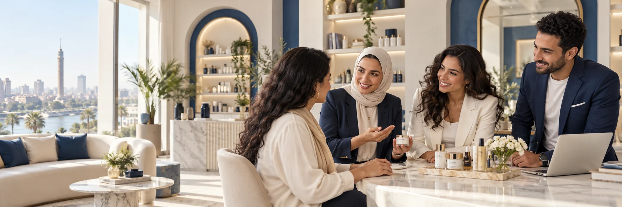 PTG Business team welcoming a customer in a Cairo beauty studio