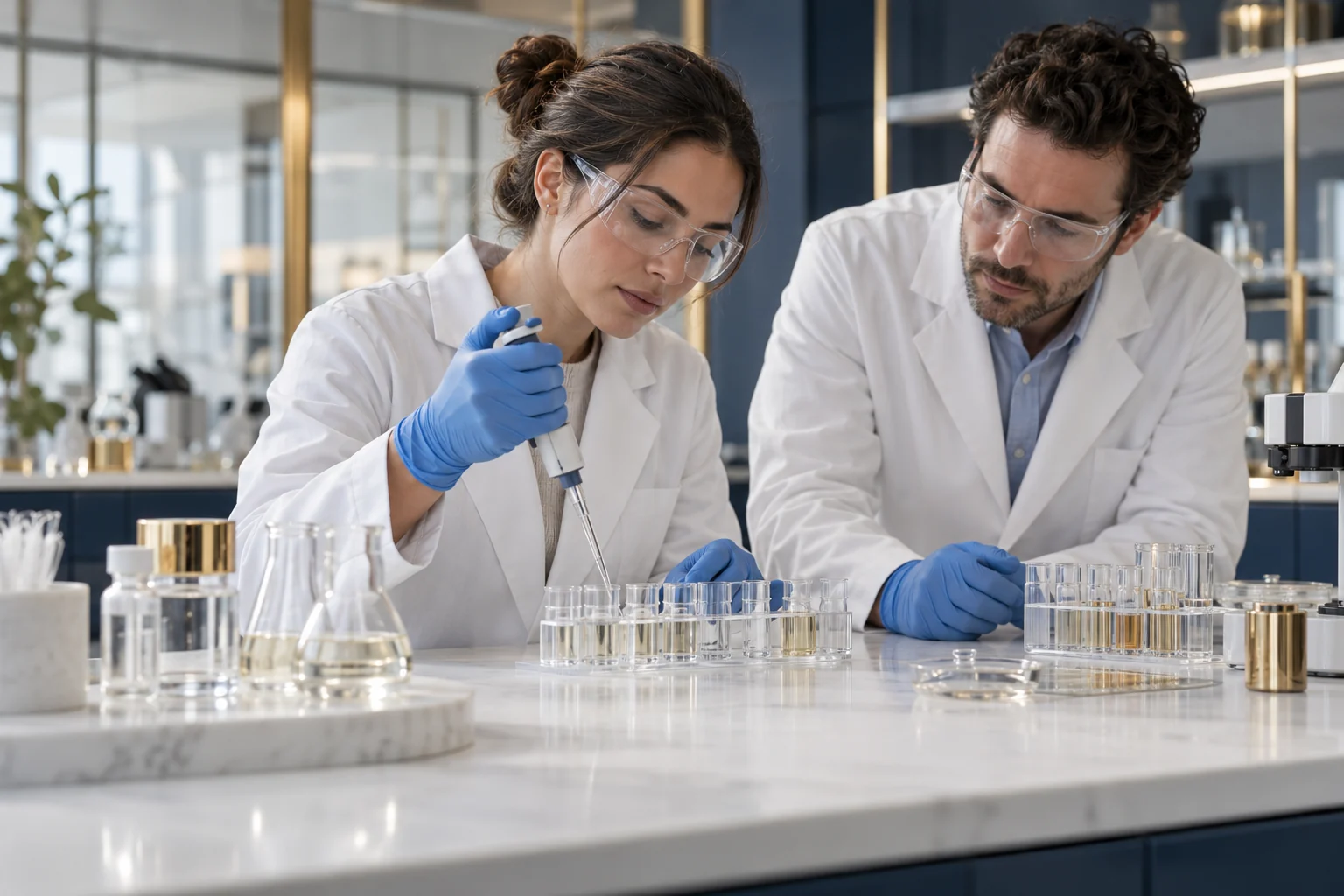 AI-generated illustration of researchers collaborating at a laboratory bench